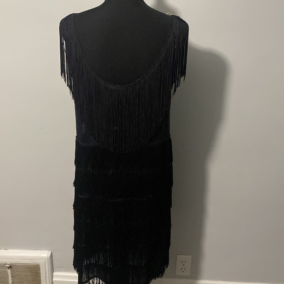 Black Flapper Dress Costume by California Costume Collections L Sparkle Fringe - Picture 8 of 13